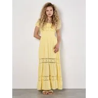 Apricot Maxikleid Maxikleid im Milchmädchen-Stil mit Blumen-Spitze