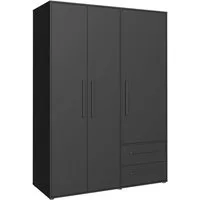 FORTE Kleiderschrank Mokkaris, Garderobe, zeitloses Design, 3 Türen, Made in Europe (B/H/T ca. 144x200x59cm) Zwei Schubladen, schwarze Stangengriffe, Stauraum, auch in Schwarz