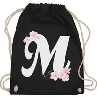 Shirtracer Turnbeutel Buchstabe M mit Kirschblüten, Geschenk Taschen Initialen Shopper Baumwolle