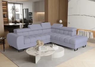 Ecksofa Schlafsofa BASTIEN MAX in Stoff Primo Blaugrau Ottomane Rechts