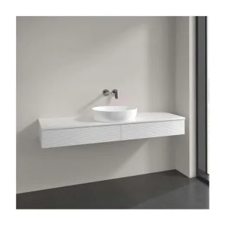 Villeroy und Boch Waschtisch-Unterschrank L14150GF mit Beleuchtung, 2 Auszüge, 1600 x 190 x 500 mm, Front mit Struktur, Glossy White Lacquer / Glossy White Lacquer