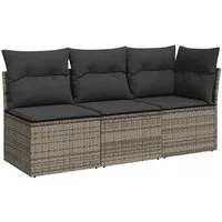 vidaXL Loungesofa Gartensofa mit Kissen 3-Sitzer Grau Poly Rattan, 1 Teile