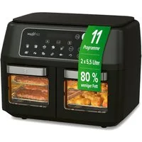 MAXXMEE Heißluftfritteuse Doppelkammer 11L 2 x 5,5l digitale Bedienung & Sichtfenster, 2400 W, besonders fettarm