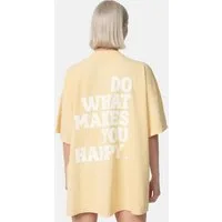 Worldclassca T-Shirt Worldclassca Oversized Print "HAPPY" T-Shirt lang Sommer Tee Oberteil