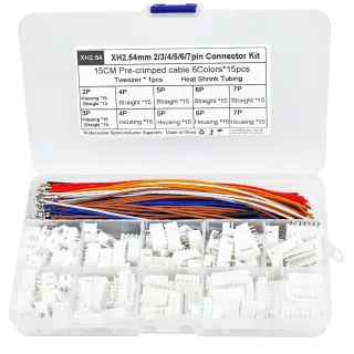XH2.54 Connector Kit Pre-crimped Wire 150mm 2P 3P 4P 5P 6P 7P Housing Straight Pin Heat Shrink Tubing Electronics Projec
