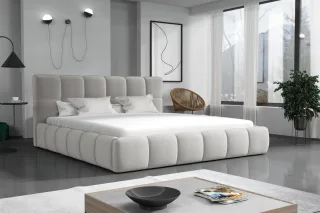 Polsterbett Doppelbett GIOTTO Komplettset 200x200cm Stoff Magic Velvet Hellgrau