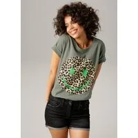 Aniston CASUAL T-Shirt mit Smiley-Frontprint im Animal-Look