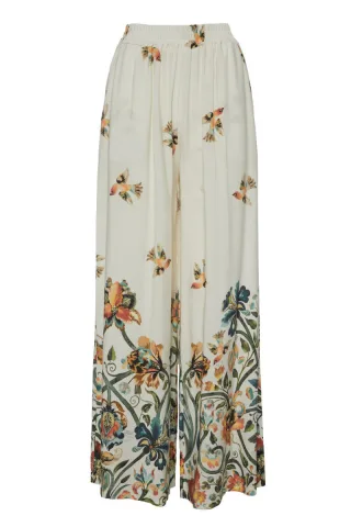 bsb - Marlenehose mit Blumenmuster und weitem Bein beige - Gr. - S