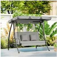 Outsunny Hollywoodschaukel Gartenschaukel mit Sonnendach, belastbar 240 kg, Gartenliege, 3-Sitzer, Bettfunktion, Schaukelstuhl, 1 tlg., Gartenschaukel, für Garten, Balkon, Grau