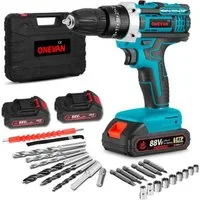 ONEVAN Akku-Bohrschrauber Akkuschrauber 21V Bohrschrauber Set, 25+1 Drehmomentstufen Akkubohrer, max. 1550 U/min, mit 2x Akkus 10mm Bohrfutter 24 Zubehör Tragetasche
