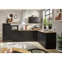 PREISBRECHER Küche Jazz, L-Küchenzeile ohne Elektrogeräte in Schwarz - 320x200x60 cm (B/H/T)