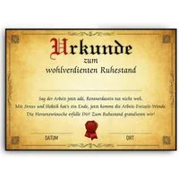 Tigerlino Poster Ruhestand Urkunde Geschenk zur Rente Abschiedsgeschenk Rentner