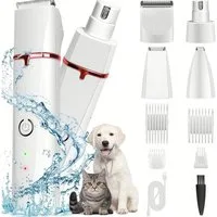 MOPUEA Hundeschermaschine 4 In 1 Elektrische Tierhaarschneider-Sets, Katzenhaarschneider, Haustierpflegegeräte Leise Pfotentrimmer für Hunde Katze, Wiederaufladbarer, Wasserdichter Nagelschleifer-Rasierer