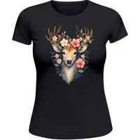 MoonWorks Print-Shirt Damen T-Shirt für das Oktoberfest Hirsch mit Blumenkranz Fun-Shirt mit Print