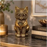 MF Tierfigur Dekofigur Katze Bravino Gold mit Brille 16,5cm (1 St)