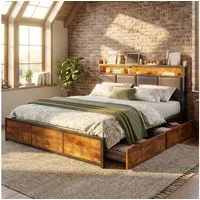 ADWOLT Stauraumbett Doppelbett Metallbett Mit LED-Beleuchtung und 4 Schubladen (Packung, 1-tlg., Jugendbett), 160x200 cm,Mit Kopfteil und Bettgestell,Kopfteil mit Lederbezug