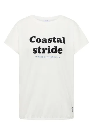 CECIL - T-Shirt mit Boatneck und Wording Print vanilla white - Gr. - M