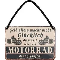schilderkreis24 Metallschild Blechschild Geld allein macht nicht Glücklich Motorrad 18x12cm