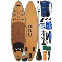 CFB SUP-Board Set 320x84x15 cm, Bis zu 160 kg, extra breites iSUP, aufblasbares Stand Up Paddle Board, (großes EVA-Deckpad, SUP Komplett-Set, 12 tlg., mit Paddel, Pumpe, Rucksack, Drybag, Handyhülle & Schultergurt), Surfboard, Paddelboard mit 3-Finne