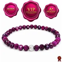 M-Punkt24 Armband Damen Armband 100% Echter Edelstein (Echter Rubin, 5 mm, Natur, 925 Echt-Silber-Verschluss), Gummizug, inkl. Etui, SONDERPREIS wegen Produkt-Neuheit