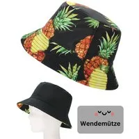 dy_mode Fischerhut Wendemütze mit Ananas-Print – 2-in-1 Bucket Hat für Damen & Herren beidseitig tragbar