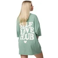 Worldclassca T-Shirt Worldclassca Oversized Print LOVE CLUB T-Shirt lang Sommer Oberteil