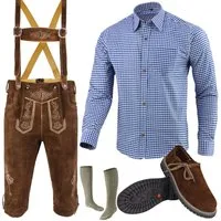 Myooka Trachtenlederhose Trachten Set Herren Trachtenlederhose Hemd Schuhe Socken LE1BSET