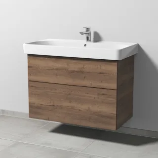 Sanipa 3way Waschtischunterbau zu Geberit Smyle Square Waschtisch mit 2 Auszügen, Eiche-Tabak SM67150