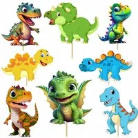 partydeco, Topper TOPPERY DINOZAURY FÜR TORTEN UND MUFFINS – 8 STÜCK, Papier