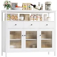Homfa Sideboard Küchenschrank mit Glastüren und Schubladen, für Küche Wohnzimmer Esszimmer, verstellbare Ablage, Weiß