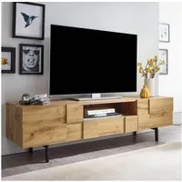 FINEBUY Lowboard FB77754 TV-Board Kommode 160cm MDF Eiche Dekor Design mit 2 Türen (Holz Eiche-Dekor 160x46x43 cm mit zwei Türen), TV-Kommode Hoch, TV-Schrank Modern, Fernsehtisch