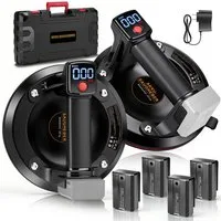 XERSEK Saugheber 2er-Set Elektro Vakuumheber mit 4x3,0Ah Akkus, Fliesenheber Glassauger, max. 200 kg Traglast, -], Automatische Nachsaugung, 20cm NBR-Kautschukauflage, Flexibel f. Glasplatten Fliesen Autoscheiben Granit MDF Sperrholz usw.