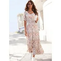 LASCANA Maxikleid mit Alloverdruck und V-Ausschnitt aus Webware Sommerkleid mit Puffärmeln, Elegantes Webkleid, Strandkleid