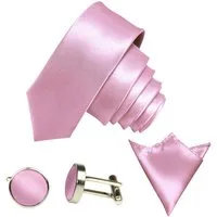 GASSANI Krawatte Satin Hochzeitskrawatte, Herren-Krawatte Hochzeit Schlips z Anzug (Set, 3-St., Krawattenset, Manschettenknöpfe, mit Einstecktuch) 6cm Schmal Dünn, Slim Uni, Seide-Touch-Finish