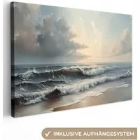 OneMillionCanvasses® Leinwandbild Strand - Meer - Sonnenuntergang, Fotodruck (1 St), Leinwand Bilder Klein, Wand Dekoration Aesthetic 30x20 cm