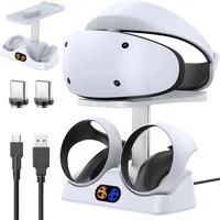 KINSI PS VR2 Ladestation, Ladestation für PS VR2 Controller Ladestation (500 mA, mit Headset Ständer, mit LED Licht, Typ C Kabel)