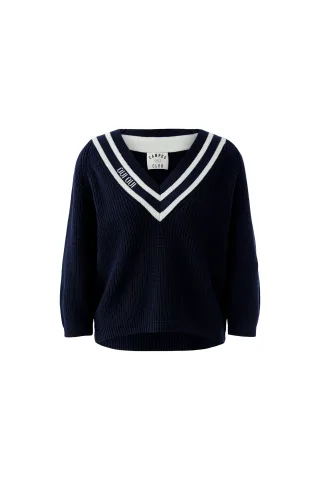 Oui - Pullover dk blue white - Gr. - 42