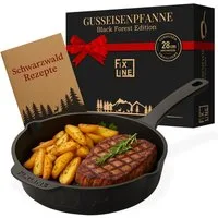 FIXLINE Bratpfanne Original Gusseisenpfanne 28cm Black Forest Edition - Emailliert, Gusseisen (Einzel, 1 Gusseisenpfanne), Emailliert, Black Forest Edition