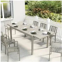 Outsunny Gartentisch mit Holzoptik (Balkontisch, 1-St., Aluminium Esstisch), für Garten Balkon Terrasse Hellgrau