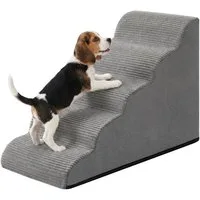 FEANDREA Haustiertreppe 2/3/4-stufig-Hundetreppe,waschbar,rutschfest geringe Neigung für Bett, Sofa, Cord mit Querstreifen, wasserdicht, abnehmbarer waschbarer Bezug