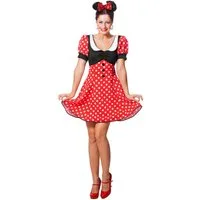 Karneval-Klamotten Kostüm Damen Minnie Maus-Kostüm, Maus Kleid für Damen in rot mit weißen Punkten