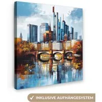 OneMillionCanvasses® Leinwandbild Bäume Frankfurt - Stadt - Skyline - Brücke, Fotodruck (1 St), Wandbild, Deko Schlafzimmer Wohnzimmer Flur 20x20 cm