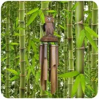 SIMANDRA Hängedekoration Windspiel Eule, Aus Holz und Bambus Klangspiel