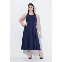 Ulla Popken Jerseykleid Punto-Kleid Neckholder Carré-Ausschnitt ärmellos