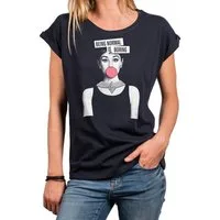 MAKAYA T-Shirt mit modischem Frontdruck Basic Sommer Top für Damen Casual Rundhals (Sprüche, Statement, Schwarz, Blau, Grau) große Größen