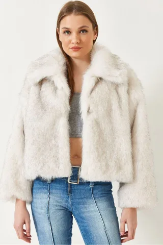 Gekürzter offener Fleece-Mantel mit langen Ärmeln