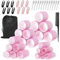 AFKSMILE Lockenwickler Lockenwickler-Set, 50 Stück, 4 Größen Selbstklebende Lockenwickler, Inklusive Aufbewahrungstasche und 24 Edelstahl-Haarklammern