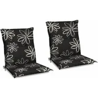 Beautissu Sitzauflage Flores Niedriglehner 2er 100x50 cm schwarz mit Blumen, Bequeme Gartenstuhl Stuhlkissen Polsterauflagen mit UV-Lichtecht
