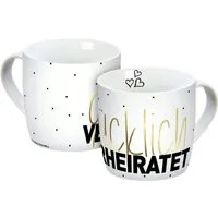 Geda Labels GmbH Tasse Glücklich verheiratet Echtgold, 1-tlg., Porzellan, Weiß, 300 ml, nicht spülmaschinen- oder mikrowellengeeignet