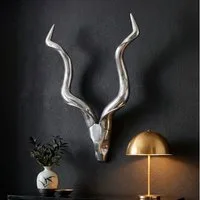 FINEBUY Wanddekoobjekt SuVa1239_1 Hirschgeweih Wanddekoration Alu Aluminium Silber Geweih (Große Wanddeko Hirschkopf Geweih aus Metall)